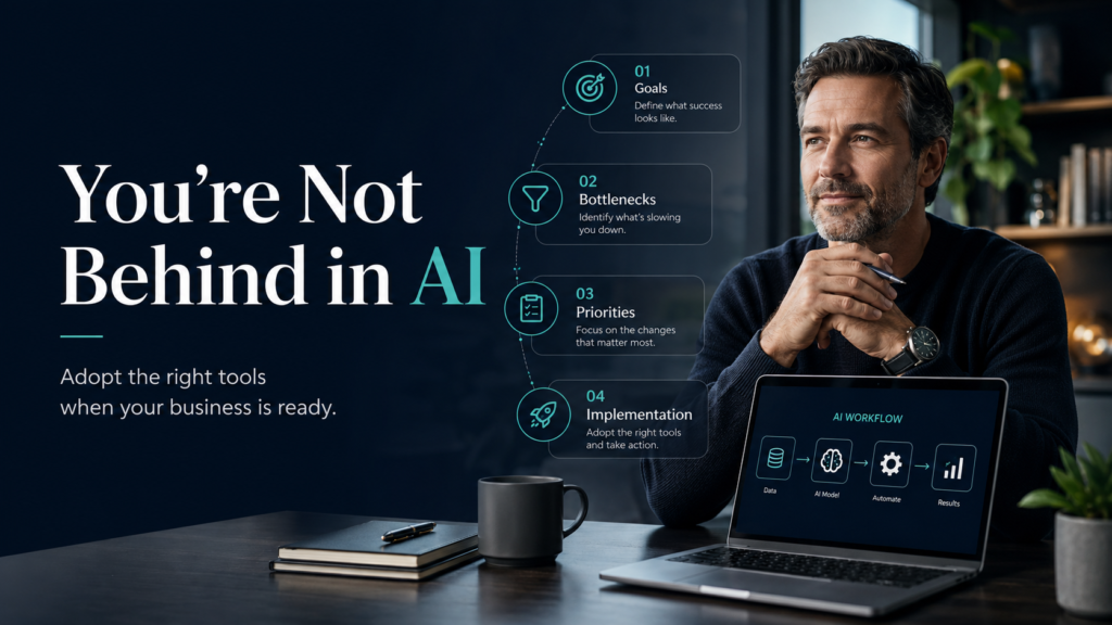 You're not behind in AI banner » Marketing Lynx you're not behind in AI banner - Adopt the right tools when your business is ready